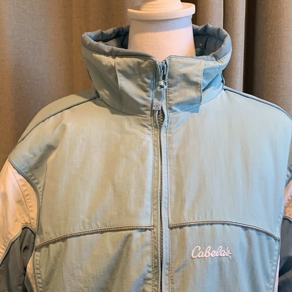 Cabela’s Puffer Blue & White Full Zipper Jacket W/Removable Hood Size XL - Picture 5 of 17